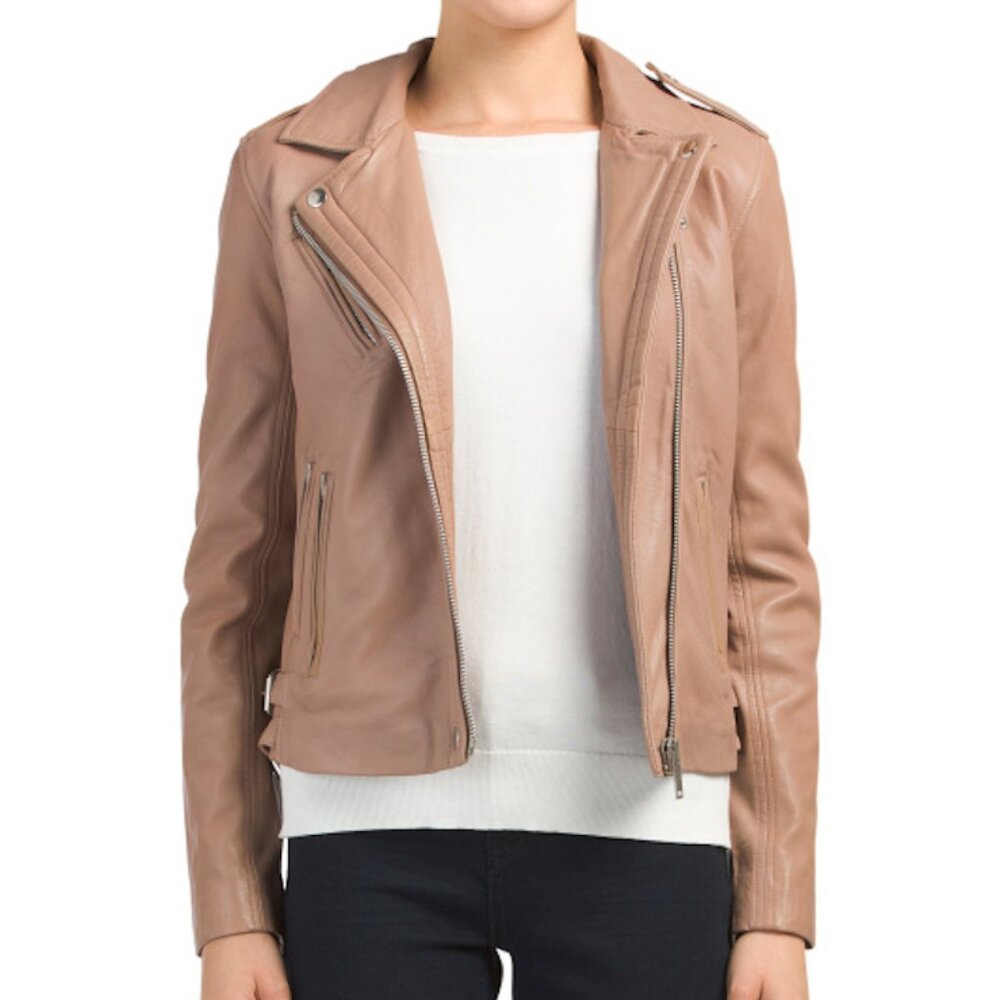 Amaryllis Washed Leather Moto Motorcycle Biker Jacket